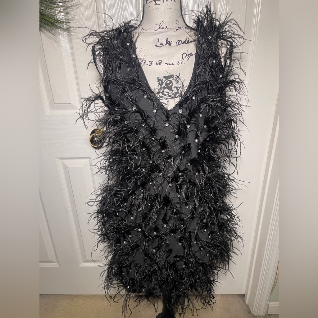 Akira Black Feather & Bead Mini Dress